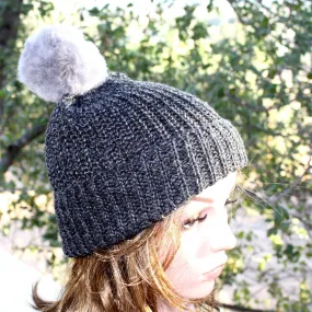 100% Alpaca Pom-Pom Channel Beanie Hat