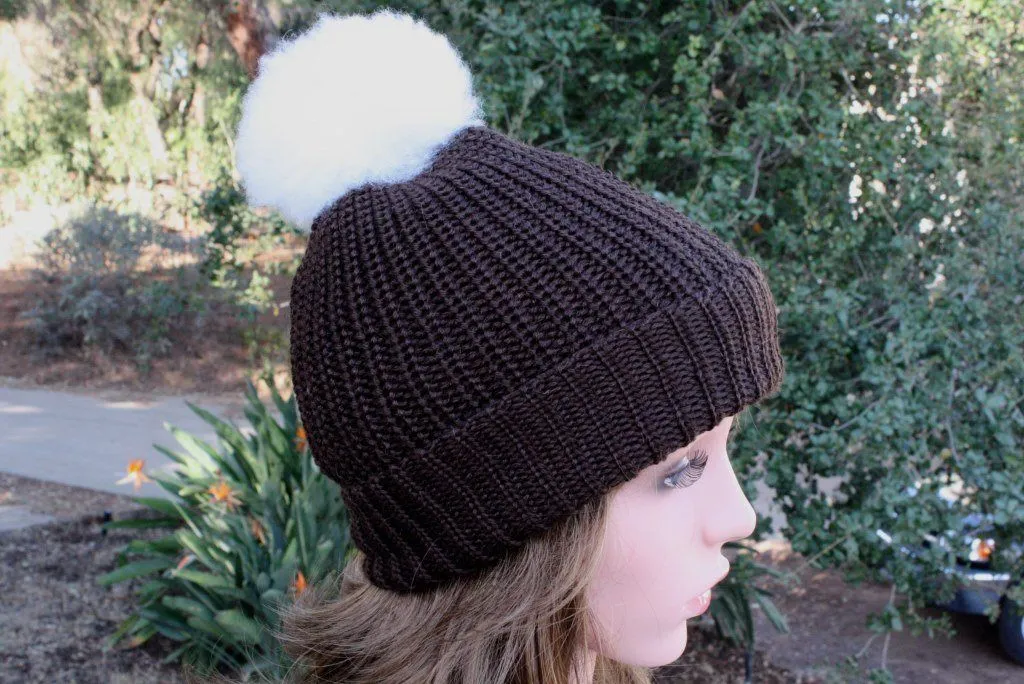 100% Alpaca Pom-Pom Channel Beanie Hat