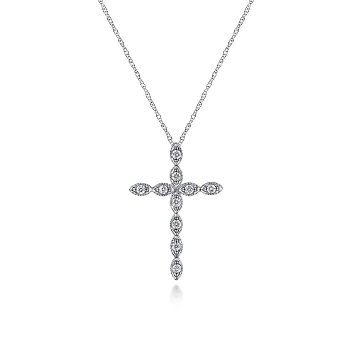 14K White Gold Segmented Diamond Cross Necklace - NK2211W45JJ