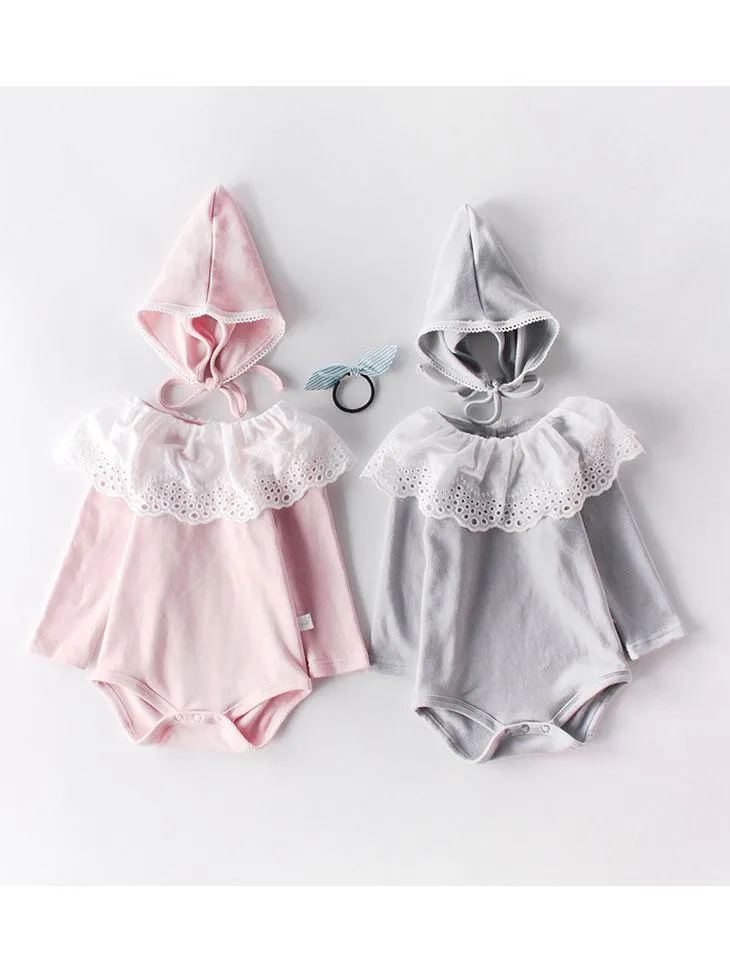 2-Piece Spanish Style Baby Clothes Lace Trim Romper Matching Hat