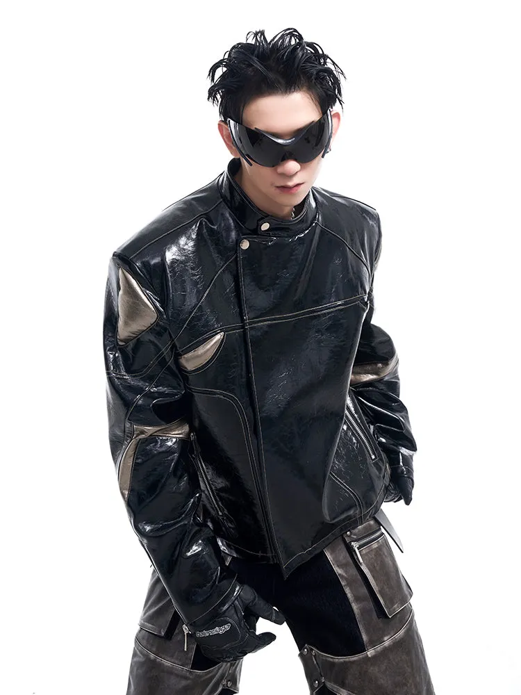 【24s Oct.】Shiny A/W Patchwork Short Leather Jacket