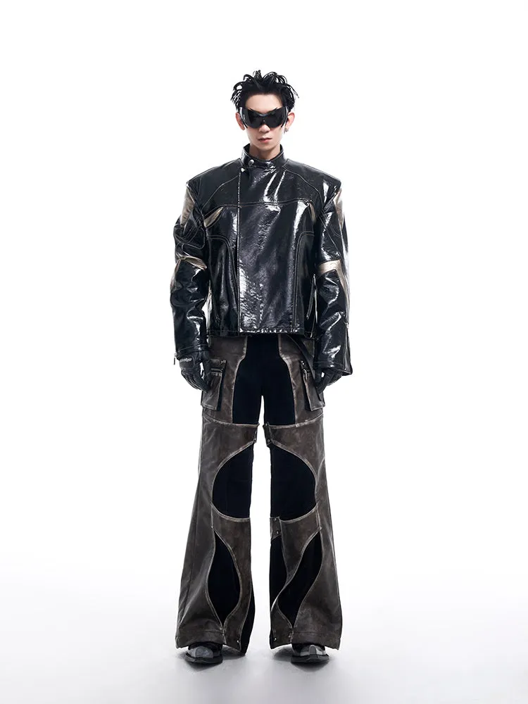 【24s Oct.】Shiny A/W Patchwork Short Leather Jacket