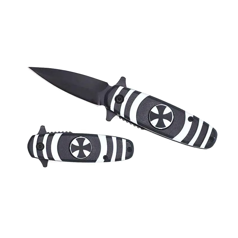 5.25" Overall Spring Assisted Knife Black & White with Spinner Function