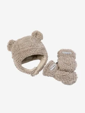 7AM Enfant Baby Hat & Mittens Set-Teddy in Beige