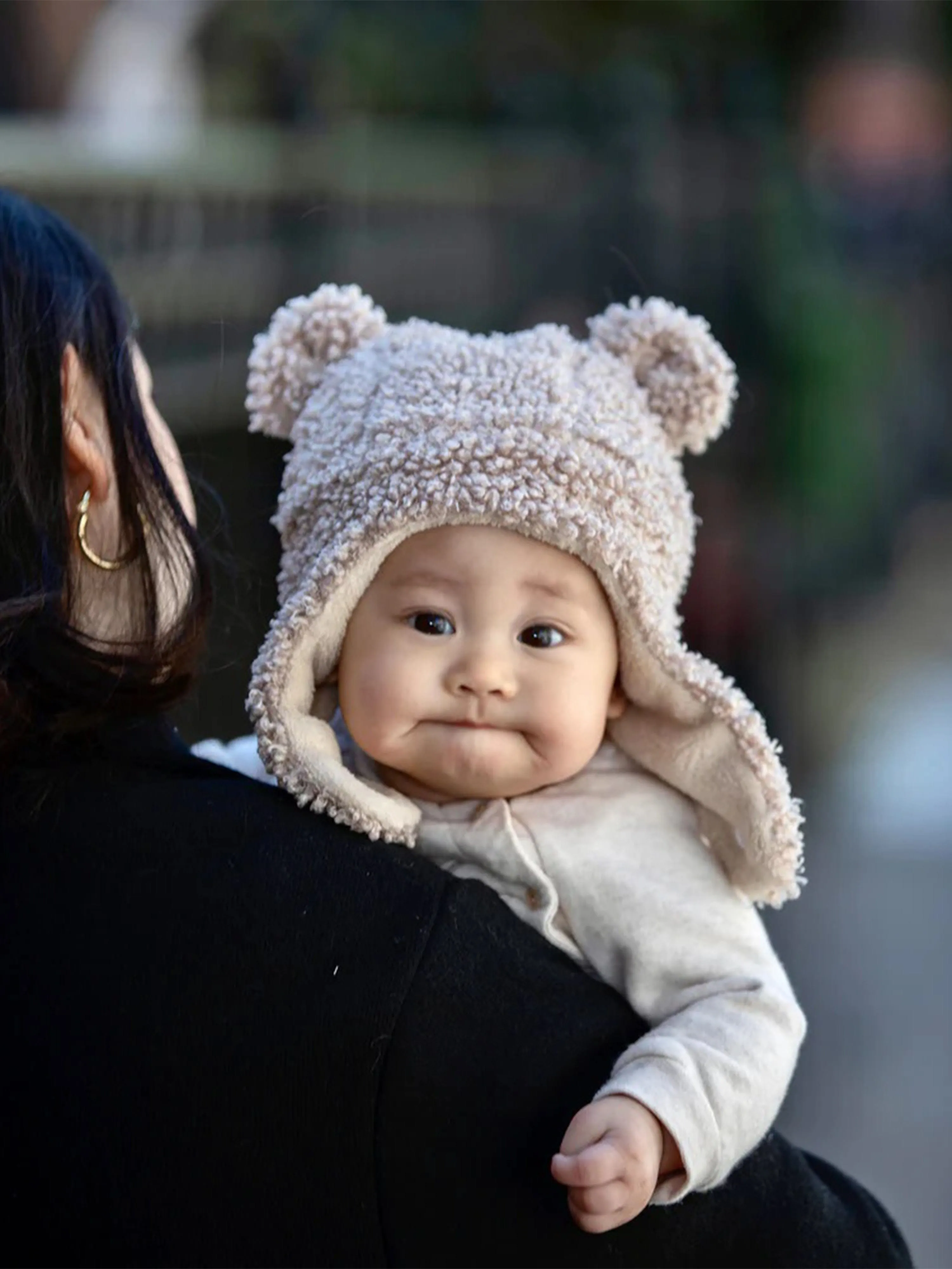 7AM Enfant Baby Hat & Mittens Set-Teddy in Beige