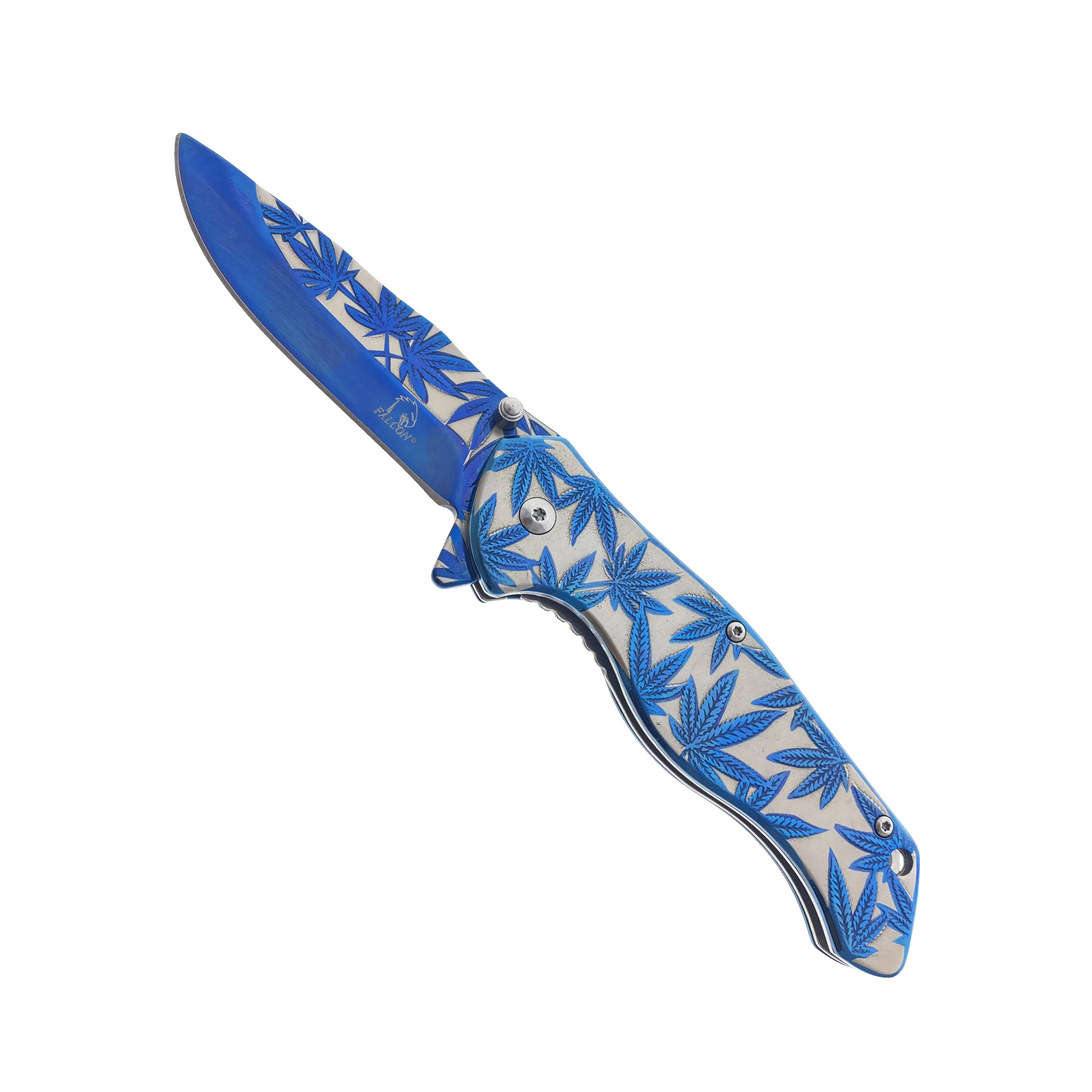 8" Overall Knife w Blue Marijuana Design