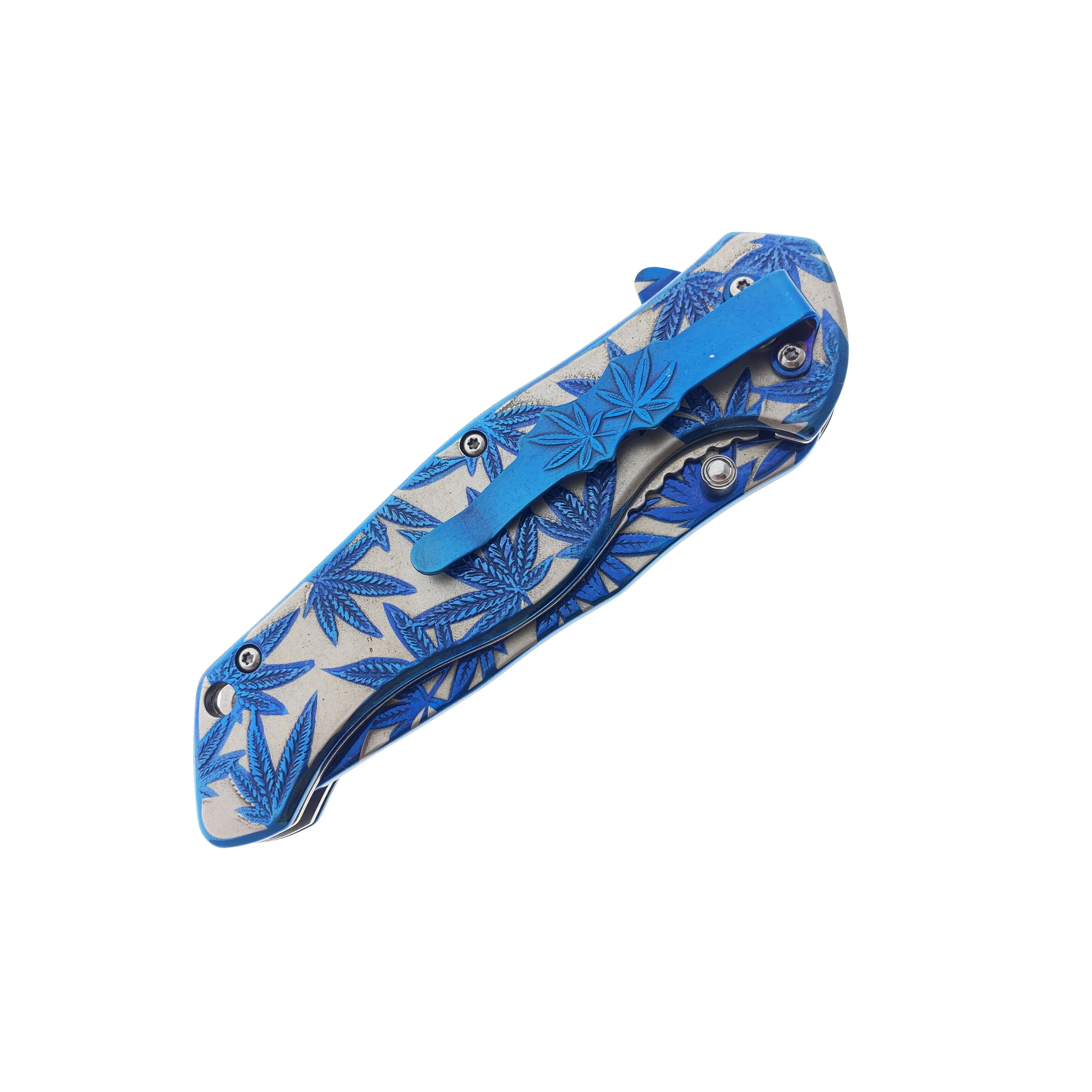 8" Overall Knife w Blue Marijuana Design