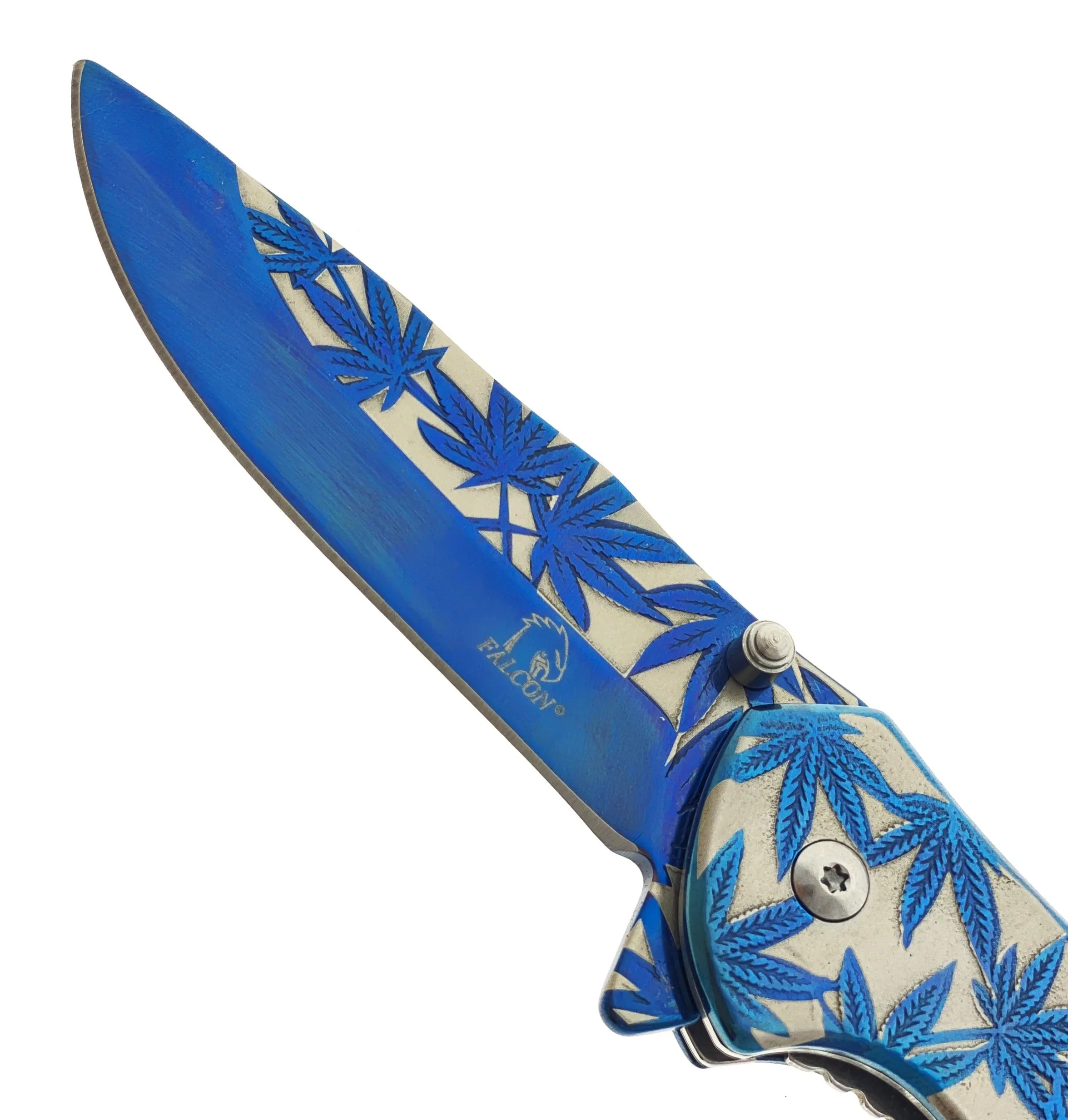 8" Overall Knife w Blue Marijuana Design