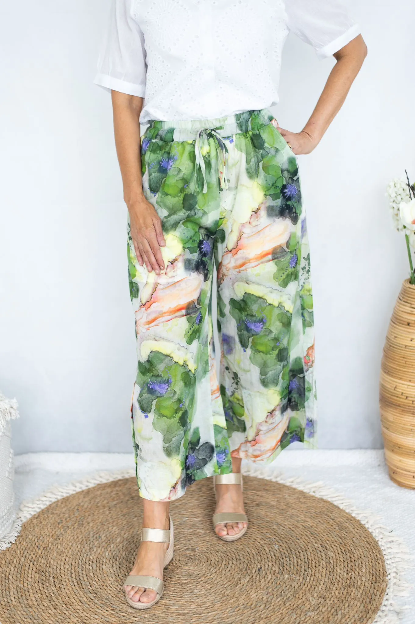 ABSTRACT PRINT WIDE LEG PANTS