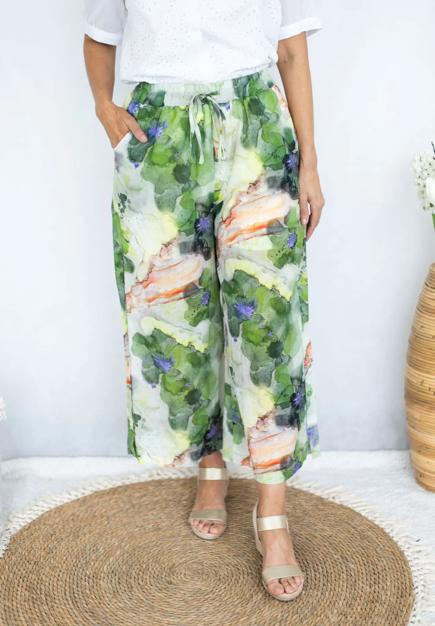 ABSTRACT PRINT WIDE LEG PANTS