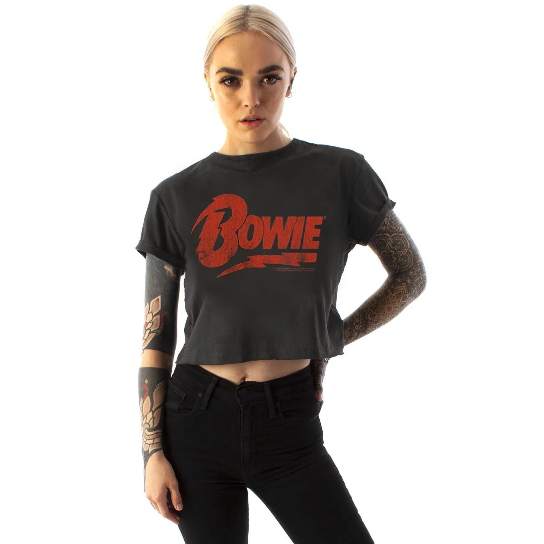 Amplified Womens/Ladies David Bowie Logo Cropped T-Shirt