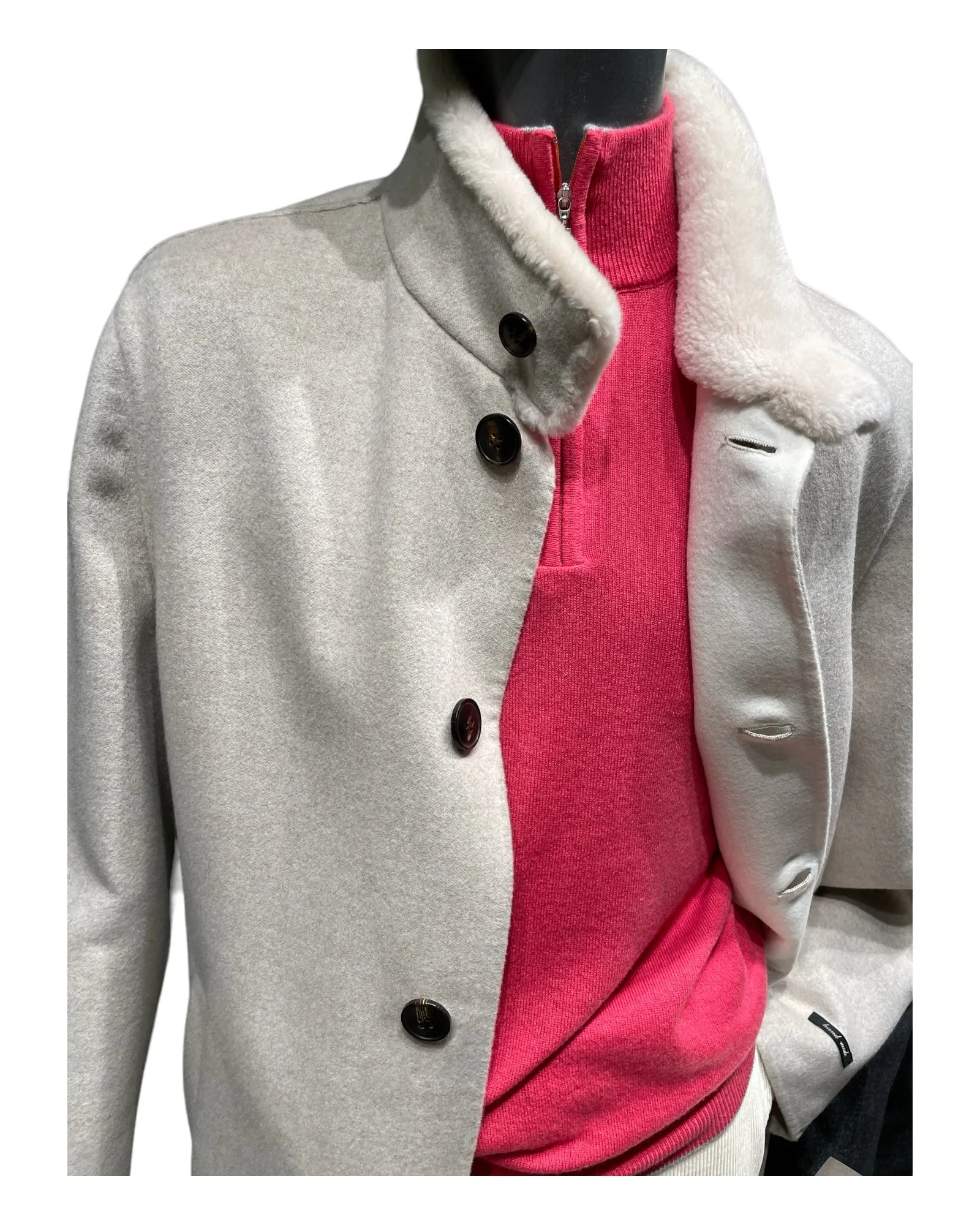 ANGORA COAT WITH NUTRIA COLLAR - OATMEAL