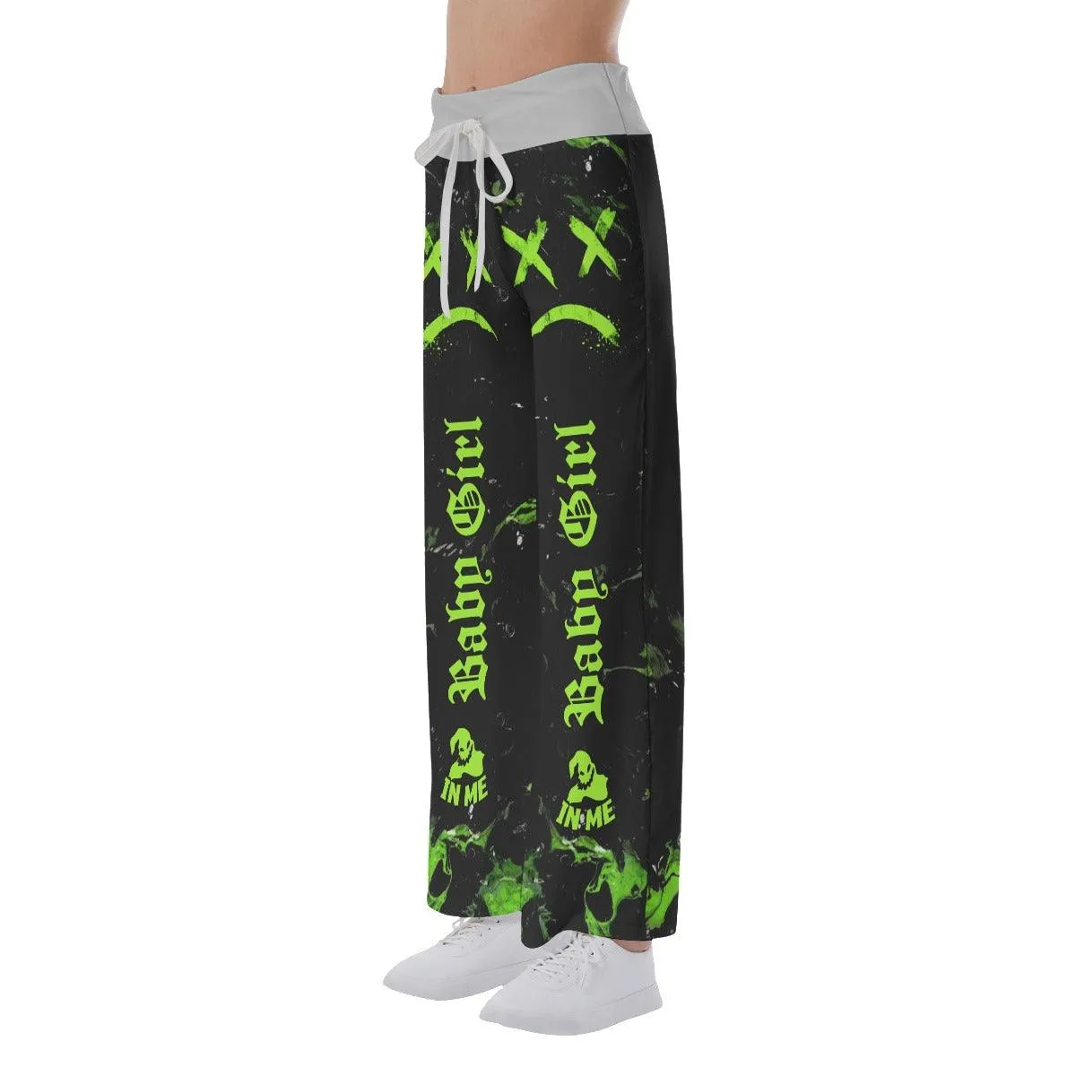 Baby Girl Green Face Smile High-waisted Straight-leg Trousers