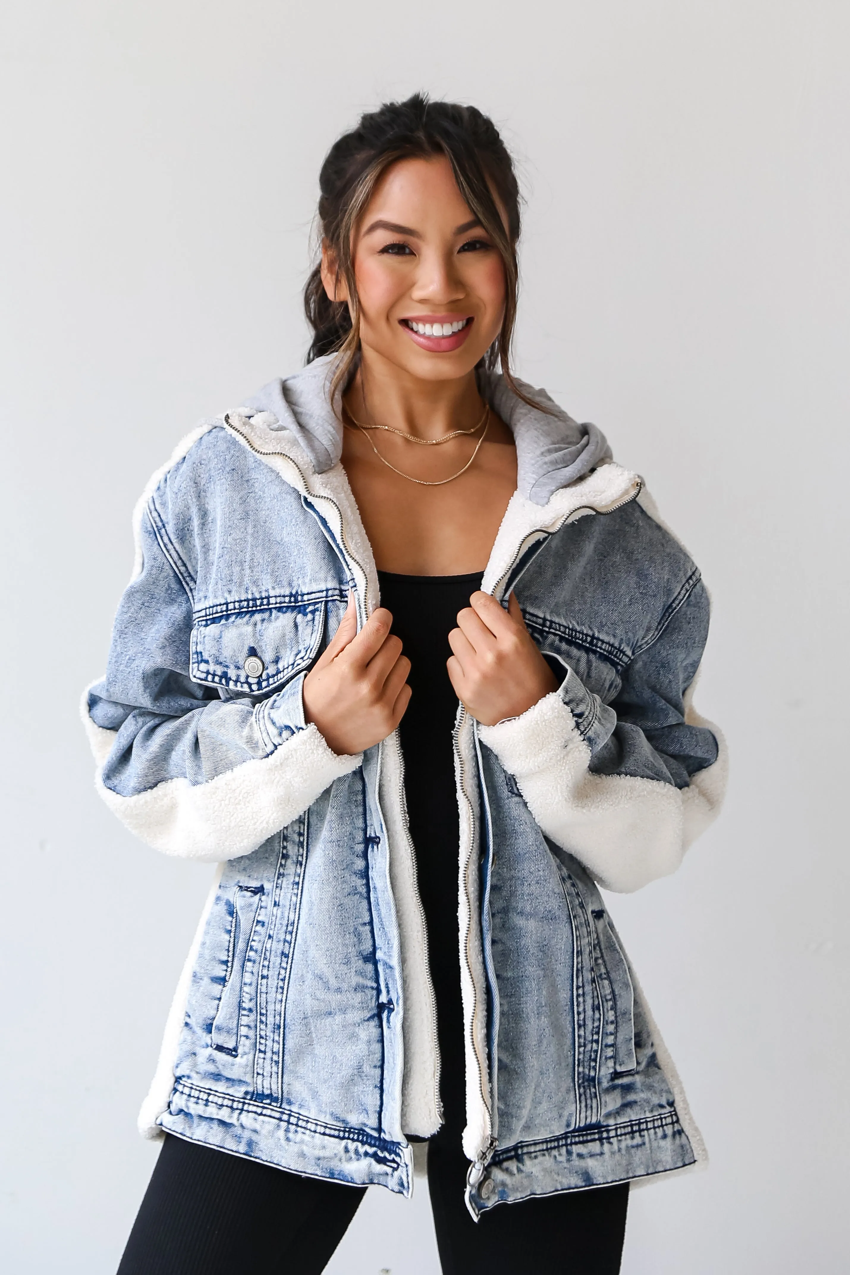 Back In Town Hooded Denim Teddy Jacket