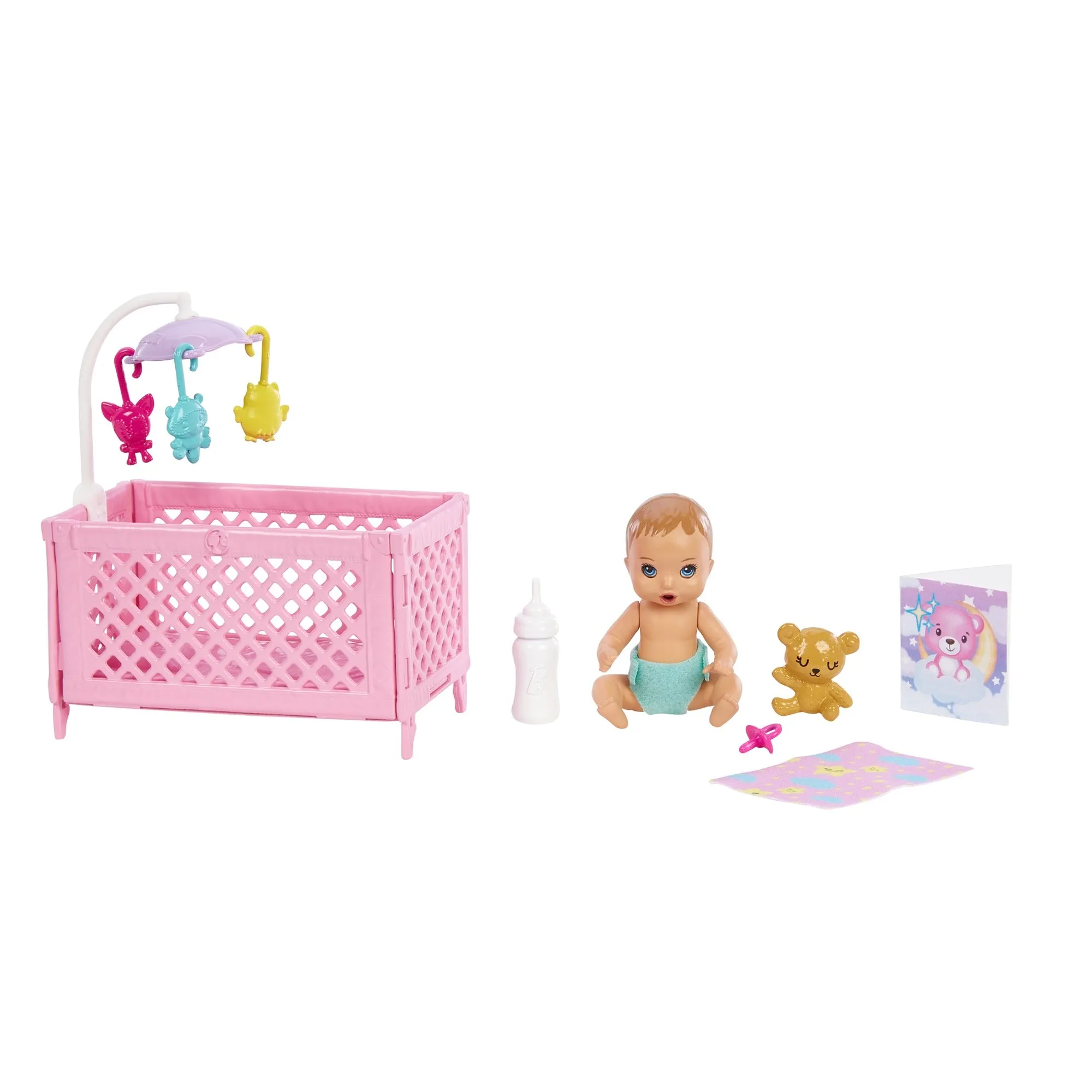 Barbie Skipper Babysitters Crib Playset with Skipper Doll Baby Doll with Sleepy Eyes, Furniture and Themed Accessories for Kids Ages 3 Years & Up