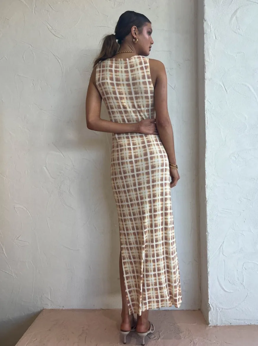 Bec and Bridge Sunflower Check Knit Maxi Dress in Sunflower Check