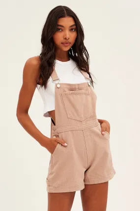 Beige Carpenter Overall Short Jeans