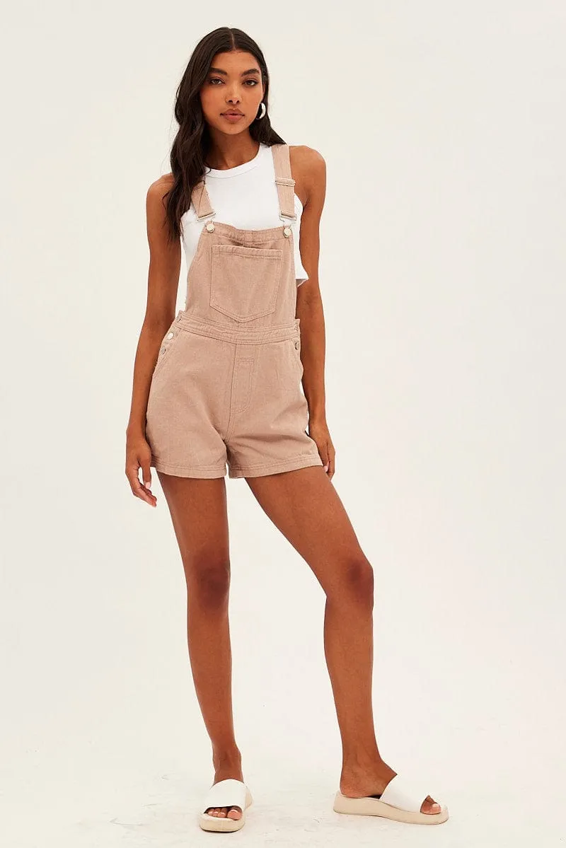 Beige Carpenter Overall Short Jeans