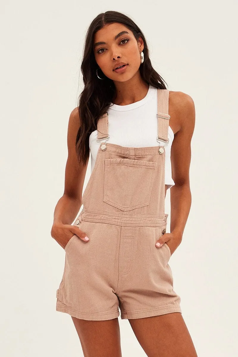 Beige Carpenter Overall Short Jeans