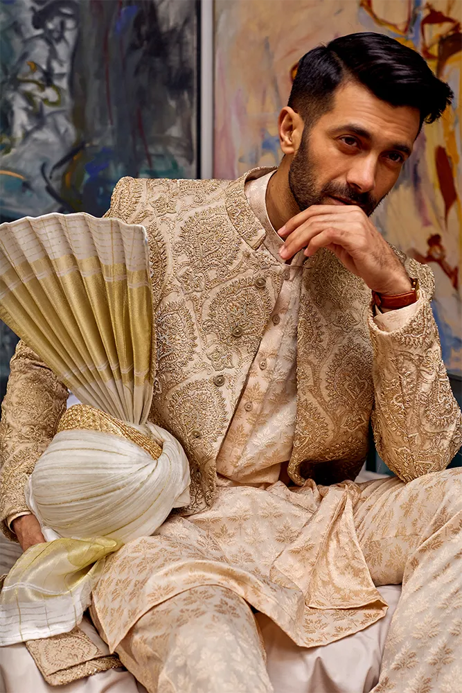 BEIGE EMBROIDERED LUXURY SHERWANI