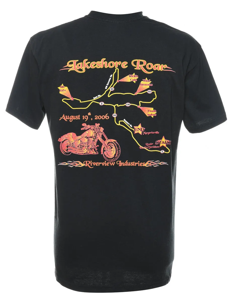 Black & Orange Motorbike Design Printed T-shirt - L