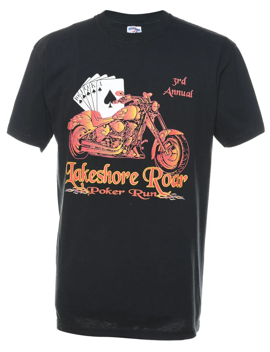 Black & Orange Motorbike Design Printed T-shirt - L