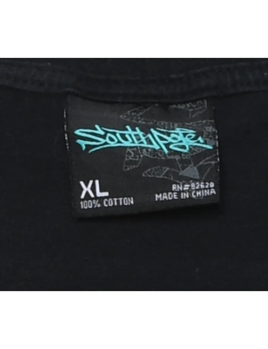 Black South Pole Appliqued Y2K T-Shirt - XL