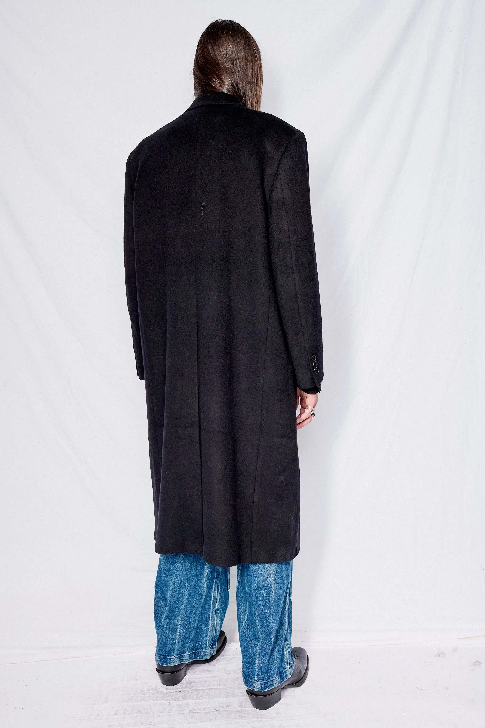 Black Wool and Cashmere Double-Breasted Coat