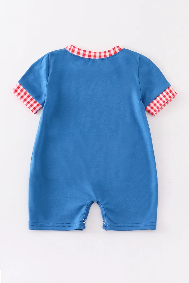 Blue apple applique back to school boy romper