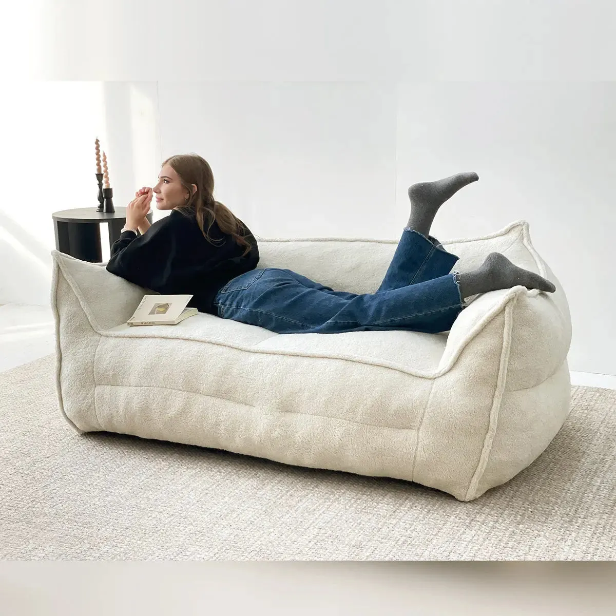 Boring Large Teddy Fabric Bean Bag Loveseat Sofa