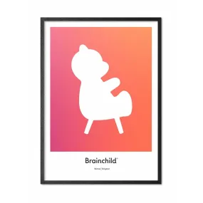 Brainchild Teddy Bear Design Icon Poster, Frame In Black Lacquered Wood 50x70 Cm, Orange