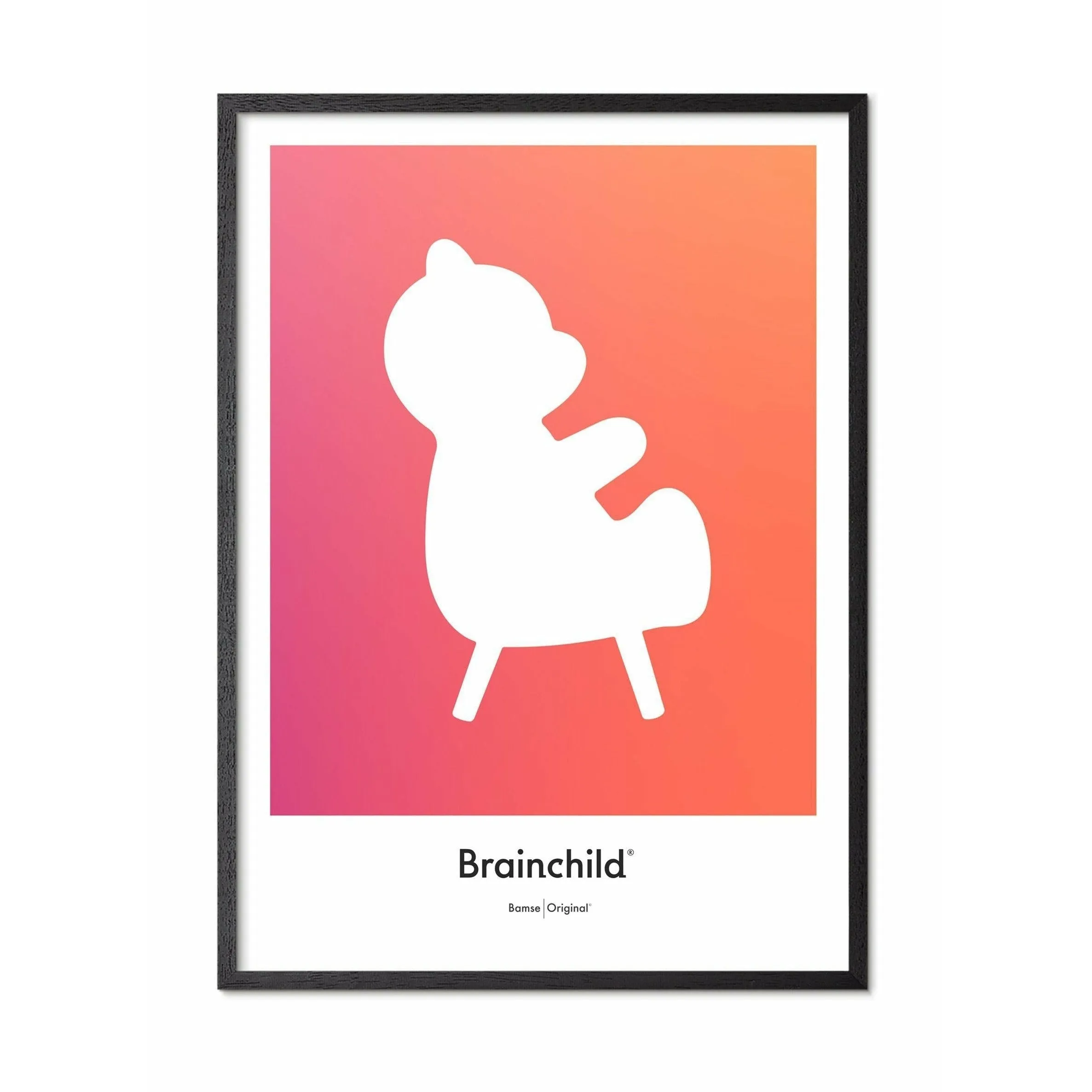 Brainchild Teddy Bear Design Icon Poster, Frame In Black Lacquered Wood 70 X100 Cm, Orange