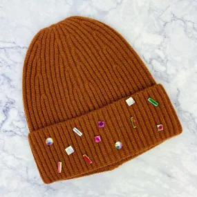 Brown Bedazzled Knit Hat