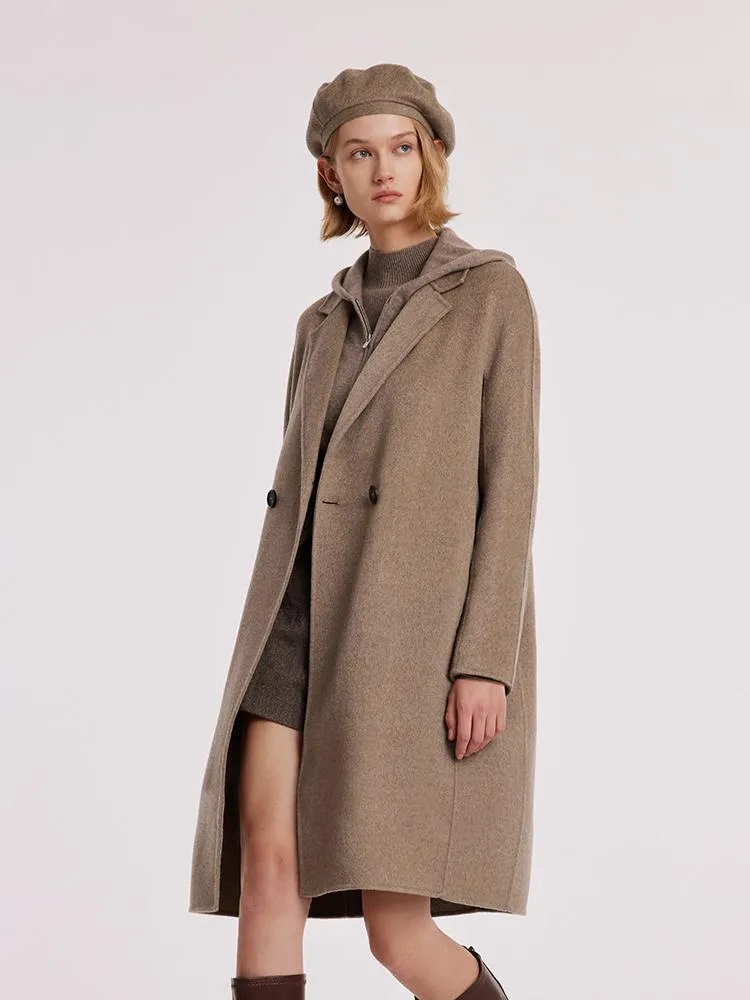 Brown Pure Cashmere Lapel Women Coat