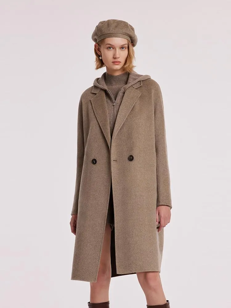 Brown Pure Cashmere Lapel Women Coat