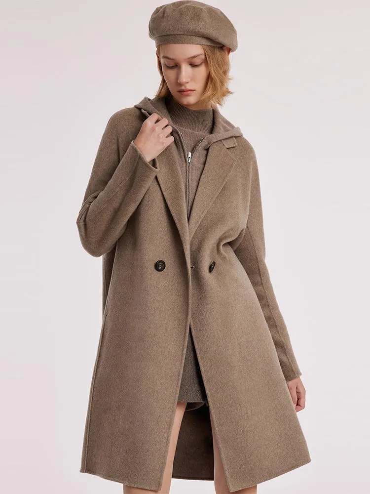 Brown Pure Cashmere Lapel Women Coat