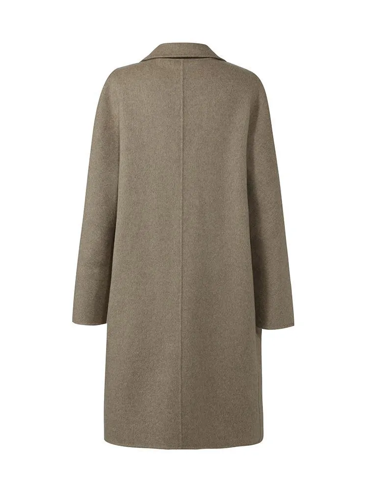 Brown Pure Cashmere Lapel Women Coat