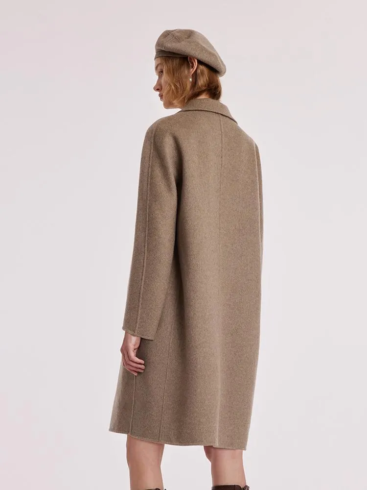 Brown Pure Cashmere Lapel Women Coat