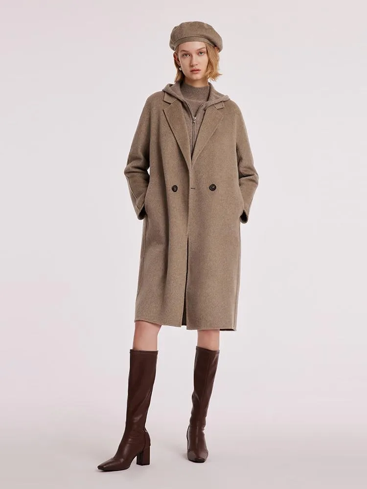 Brown Pure Cashmere Lapel Women Coat