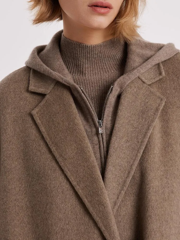 Brown Pure Cashmere Lapel Women Coat