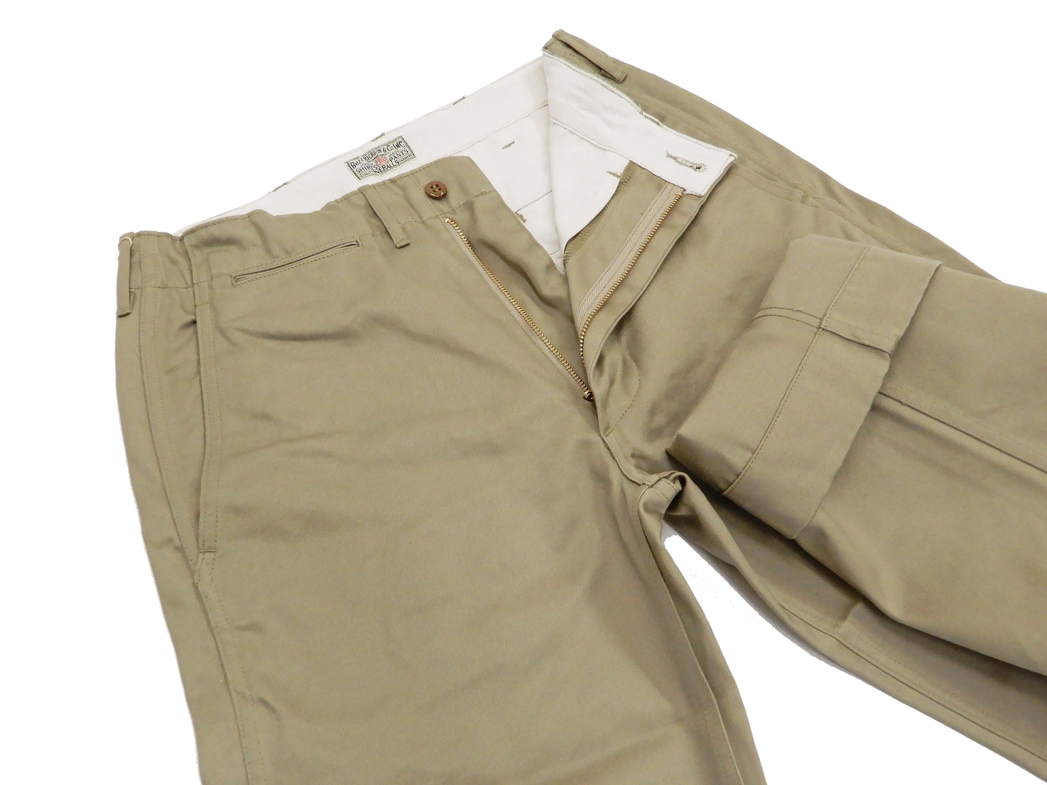 Buzz Rickson Trousers Men's Zip Fly Slimmer Fit US Army Chino Pants BR40025A 02 Khaki