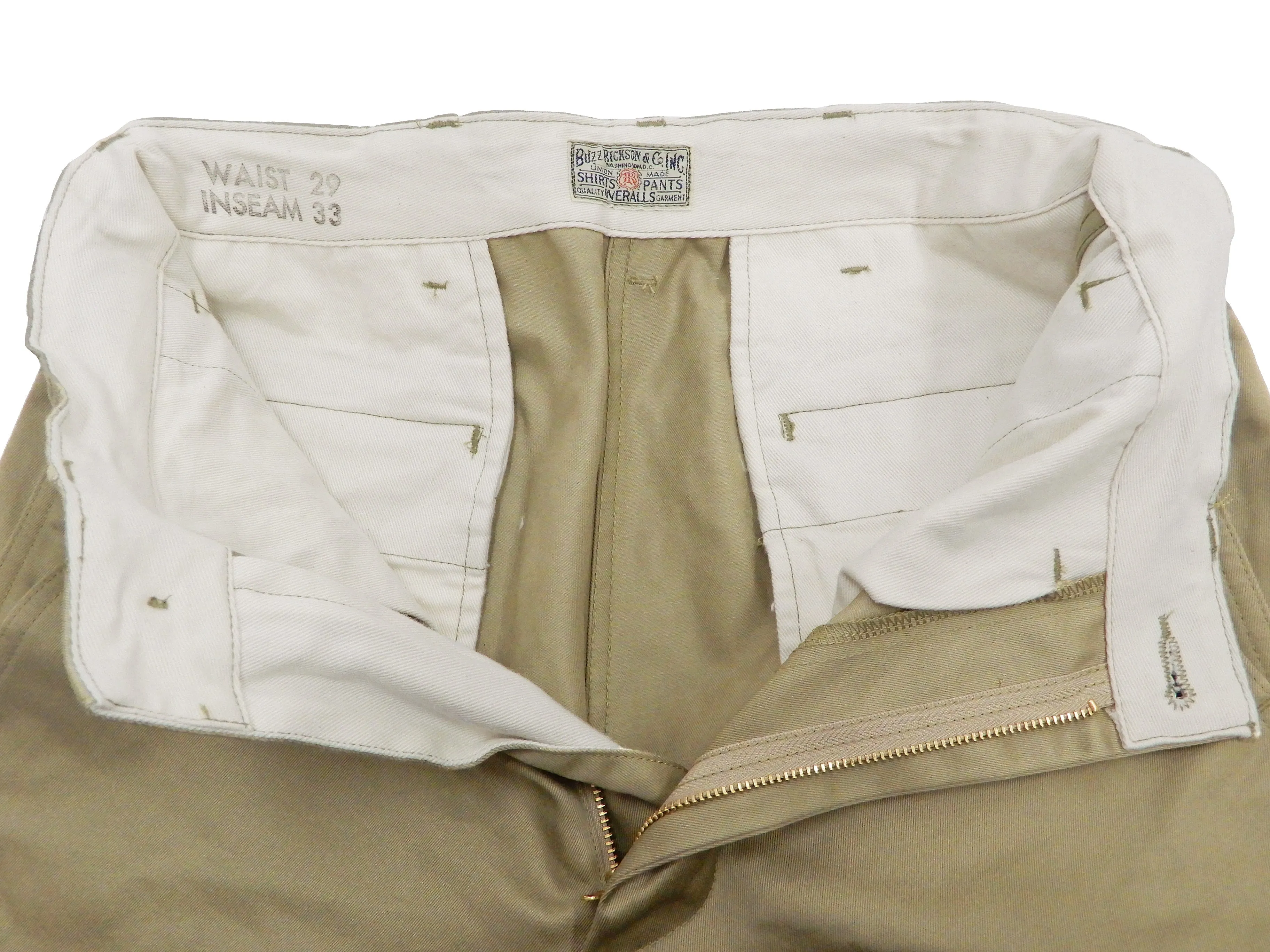 Buzz Rickson Trousers Men's Zip Fly Slimmer Fit US Army Chino Pants BR40025A 02 Khaki