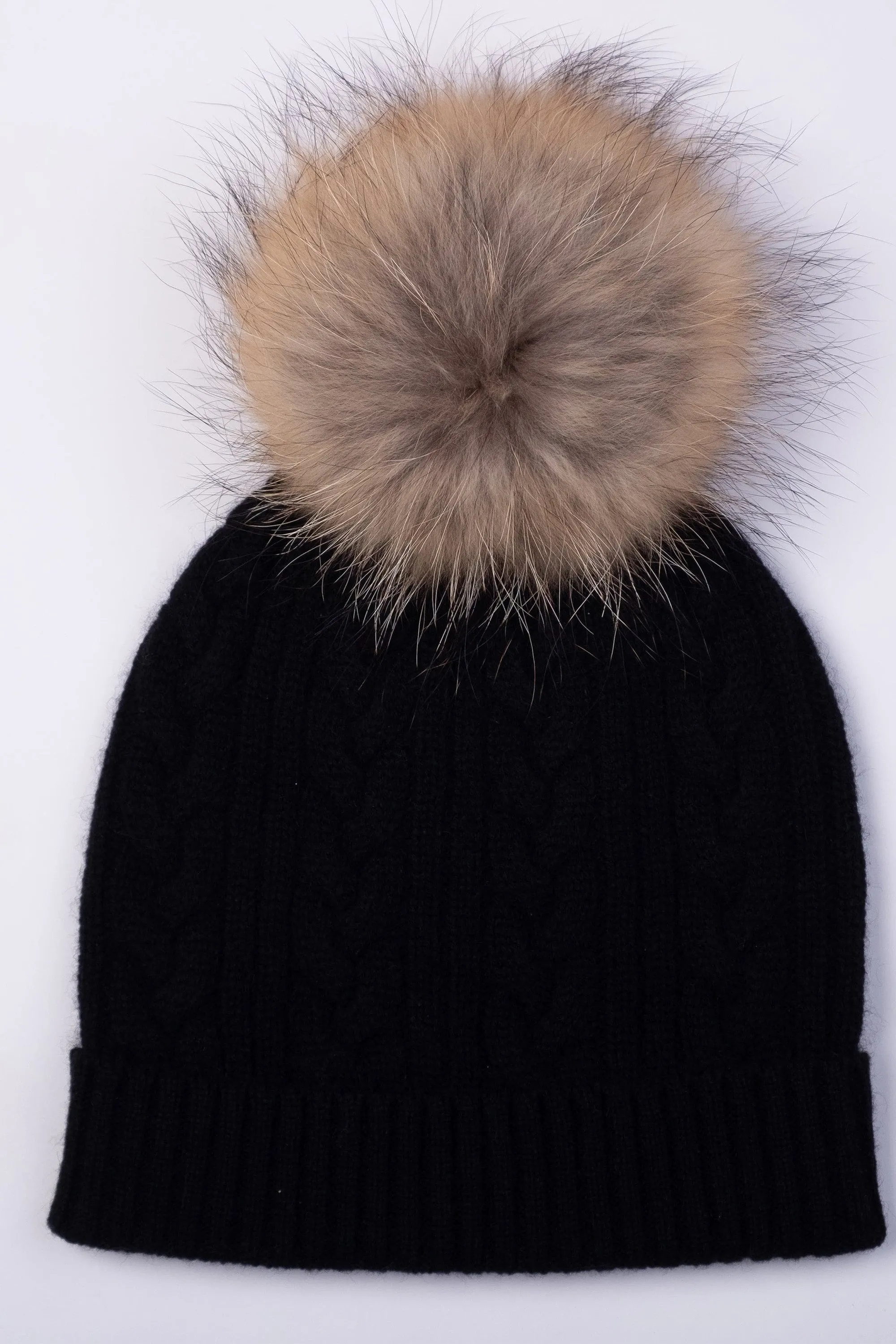 Cable Knit Pom Pom Hat - Black