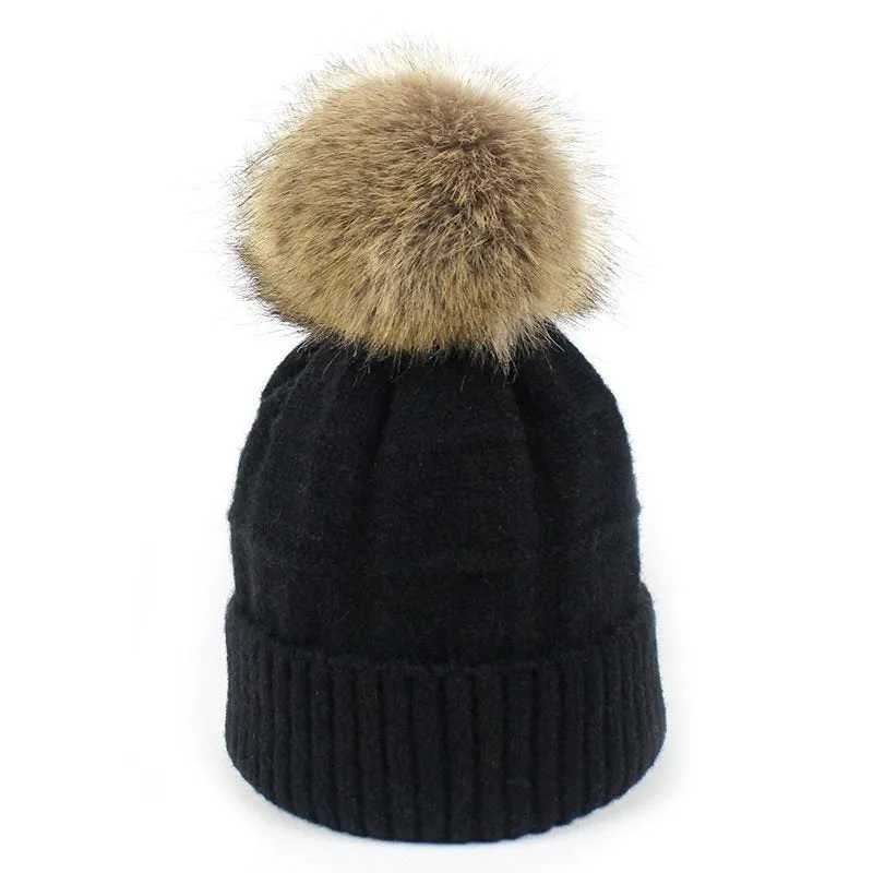 CABLE KNIT POMPOM WARM WINTER HAT BEANIE