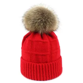 CABLE KNIT POMPOM WARM WINTER HAT BEANIE