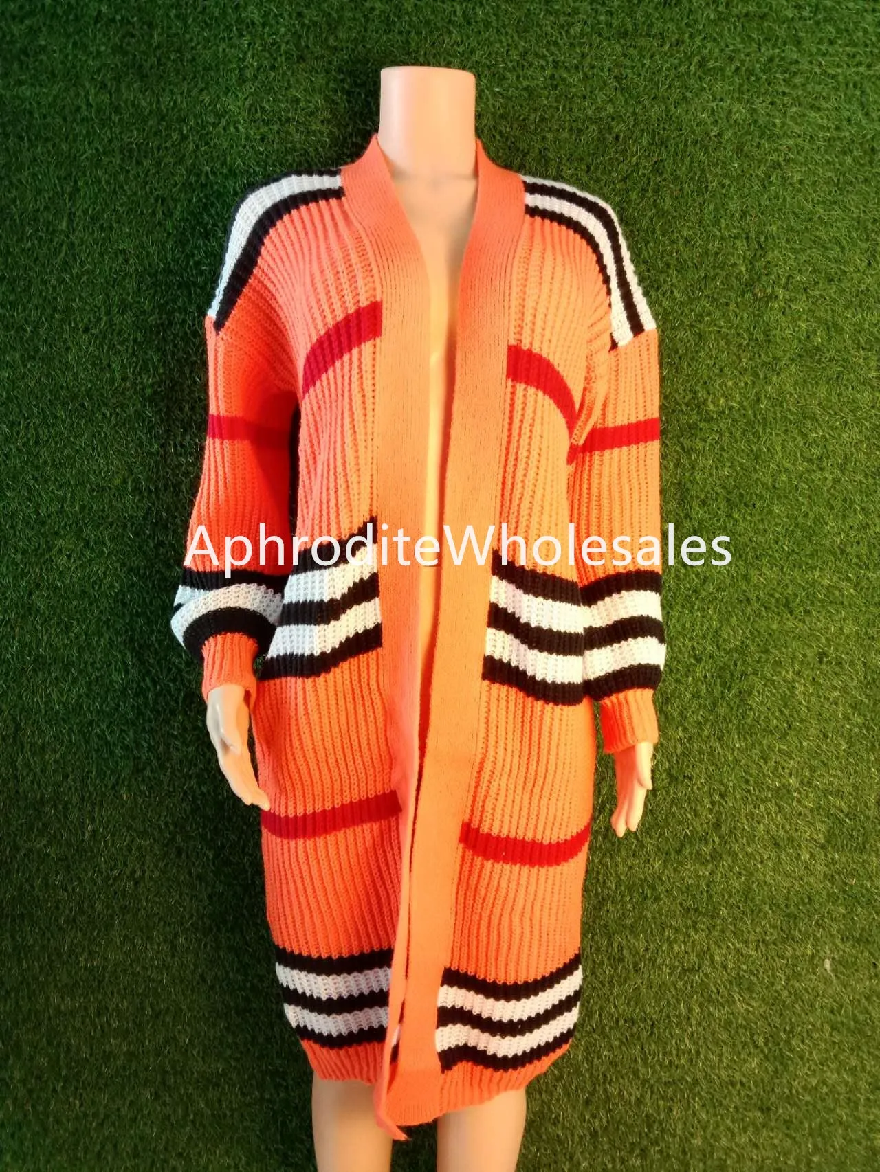 Cardigan long hand knitted striped coat(AY2433)