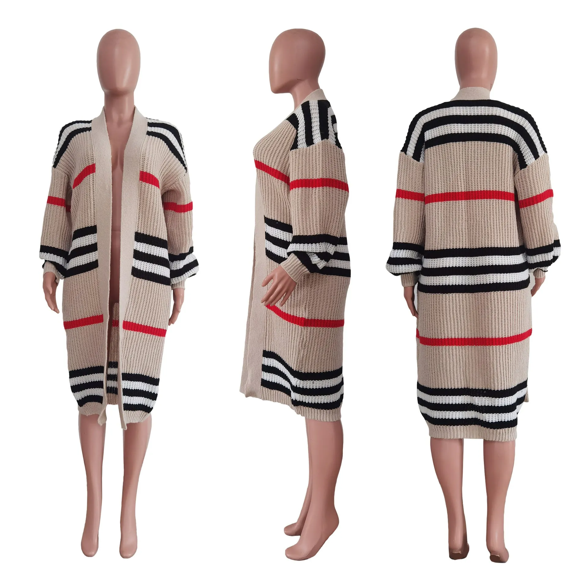 Cardigan long hand knitted striped coat(AY2433)