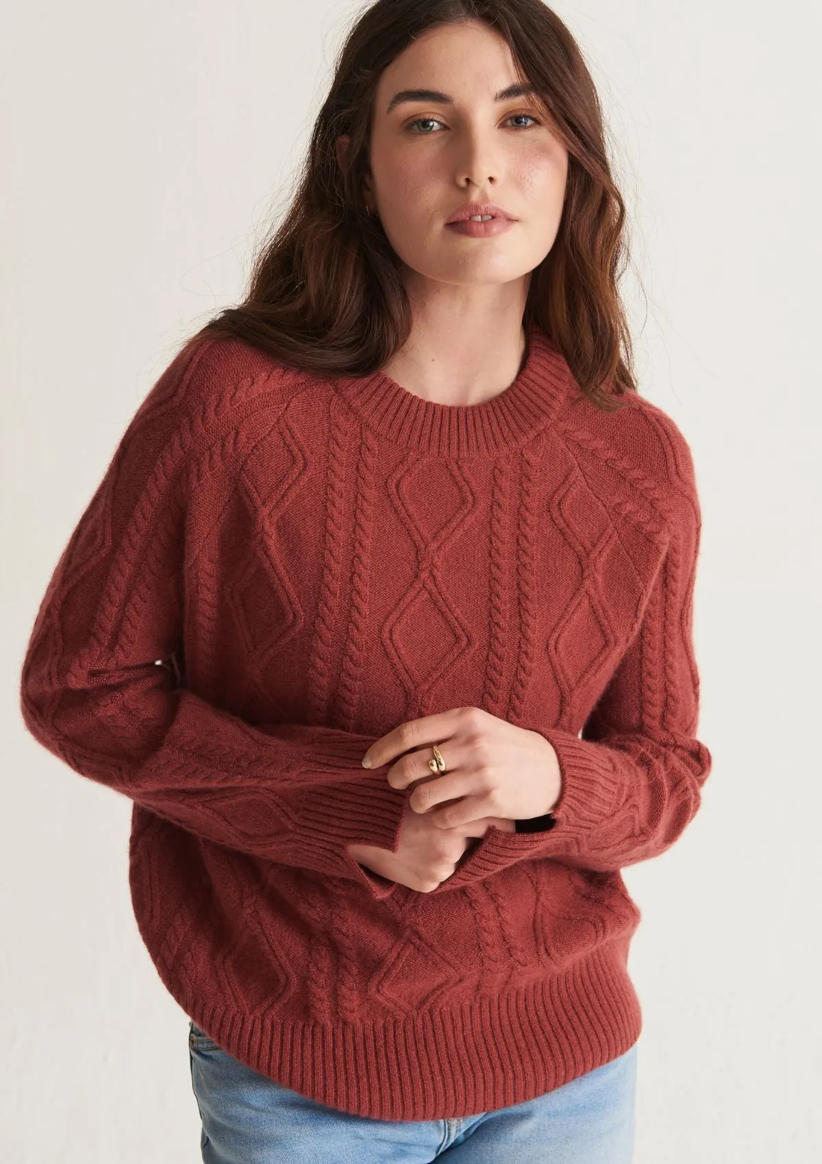 Cashmere Cable Sweater in Sierra Red