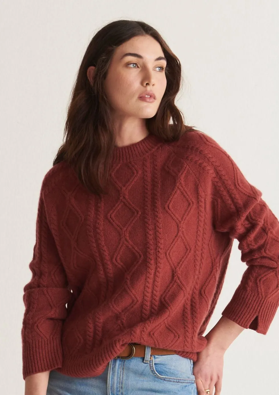 Cashmere Cable Sweater in Sierra Red