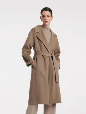 Cashmere Lapel Women Coat With Belt